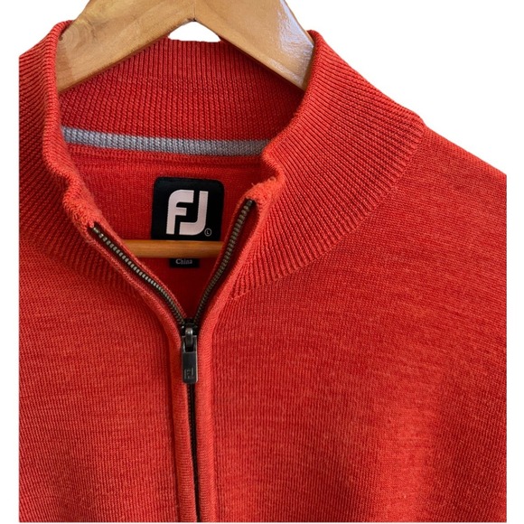 FootJoy 100% Wool Quarter Zip Pullover Sweater Orange Men's Large Spring Golf - Picture 2 of 8